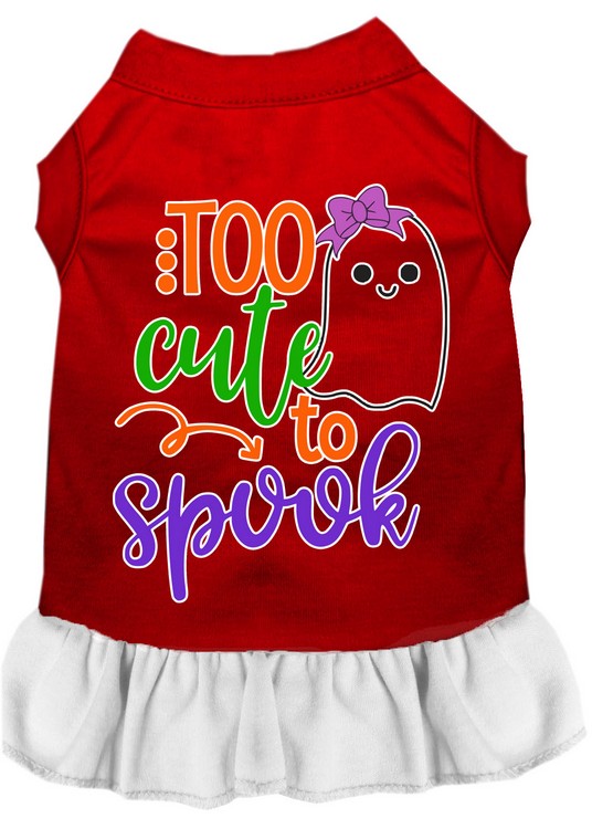 Too Cute to Spook-Girly Ghost Screen Print Dog Dress Red with White Sm